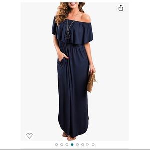 Women’s Navy Blue Off the Shoulder Maxi Dress